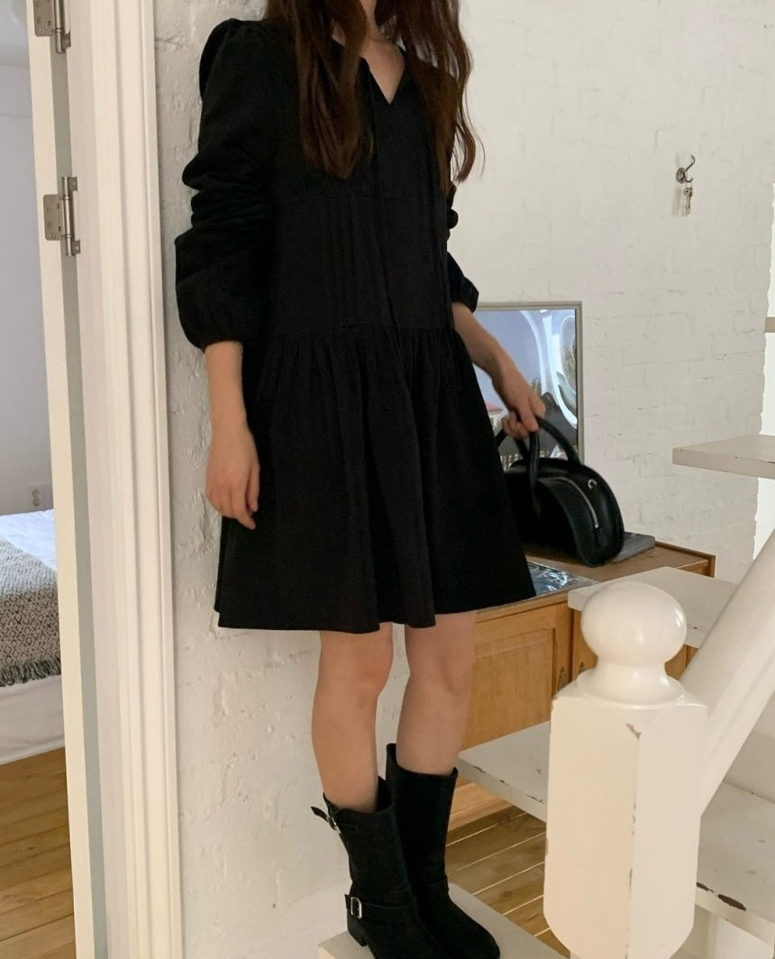 系帶打褶連身裙