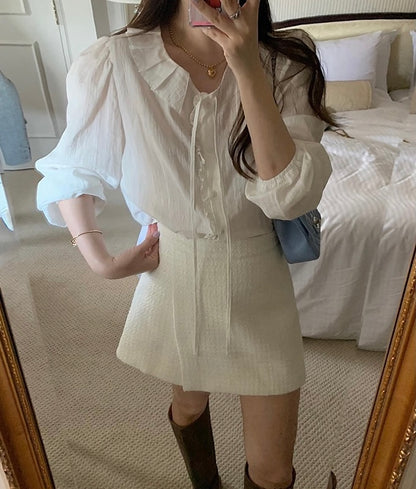 Ruffle Trim Blouse with Tie Detail