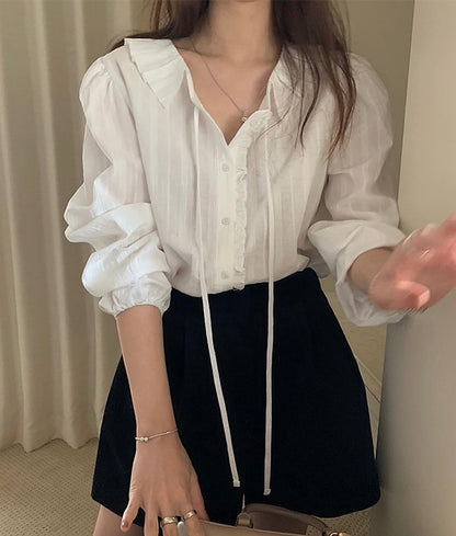 Ruffle Trim Blouse with Tie Detail
