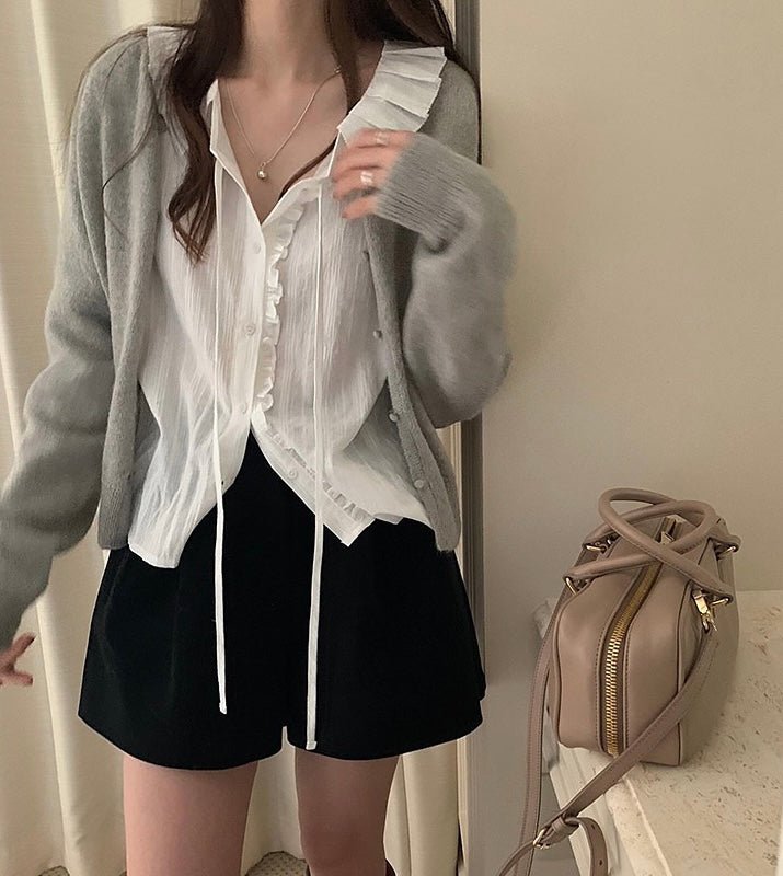 Ruffle Trim Blouse with Tie Detail