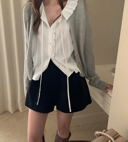 Ruffle Trim Blouse with Tie Detail