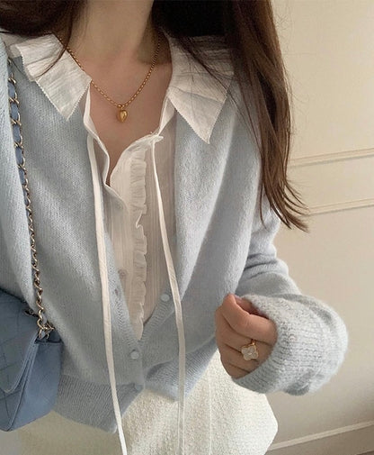 Ruffle Trim Blouse with Tie Detail