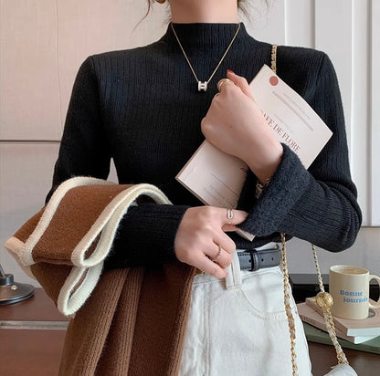 柔らかく暖かい裏起毛ハイネックトップス