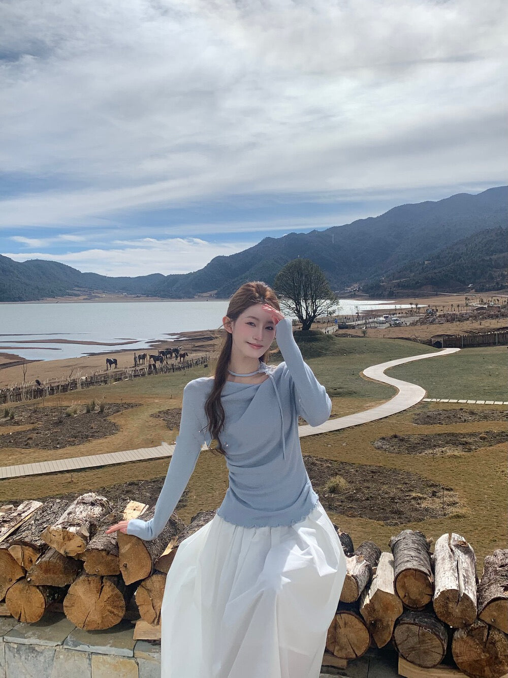 Draped Collar Waist-Cinching Slimming Knit Top