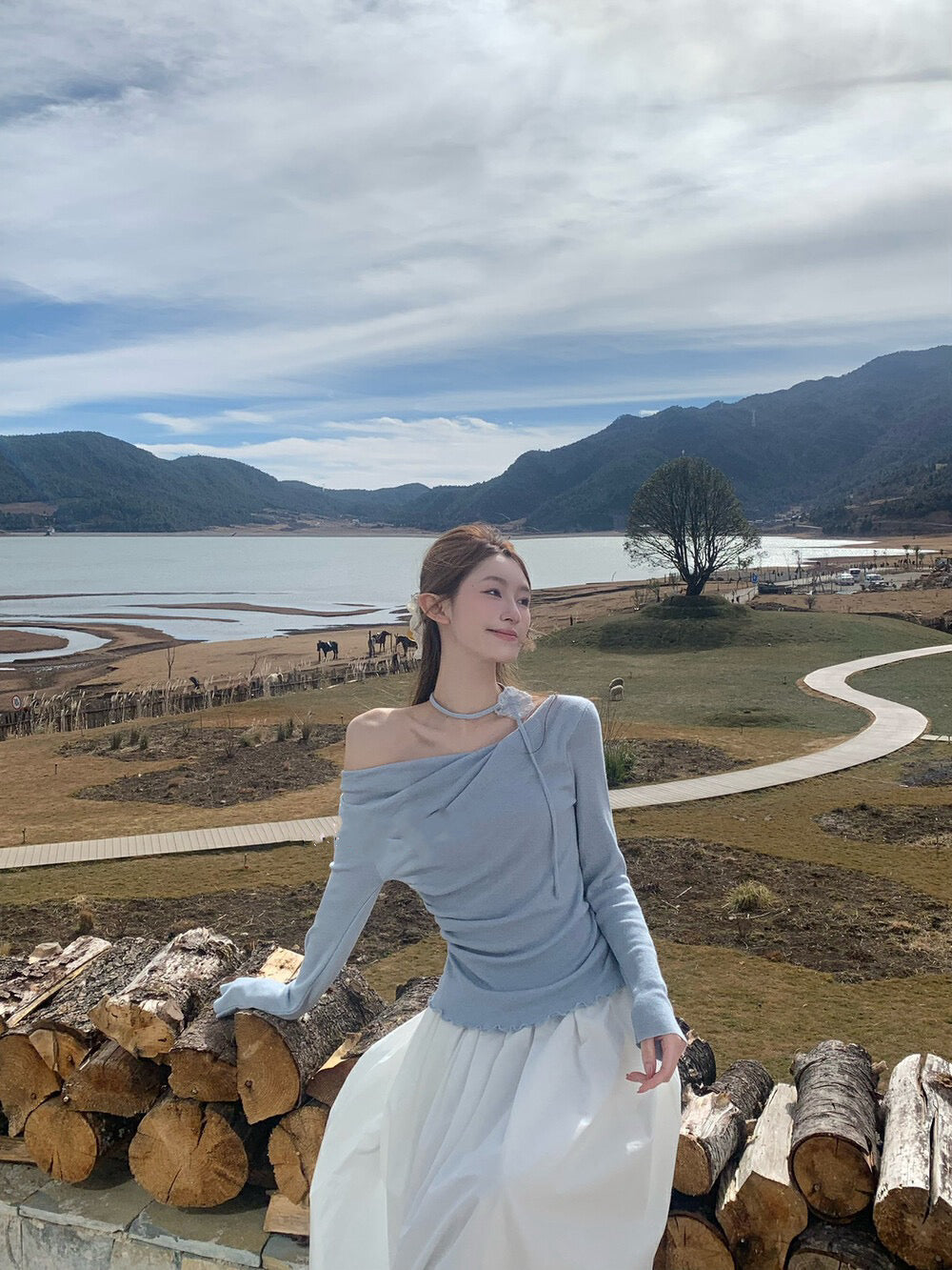 Draped Collar Waist-Cinching Slimming Knit Top