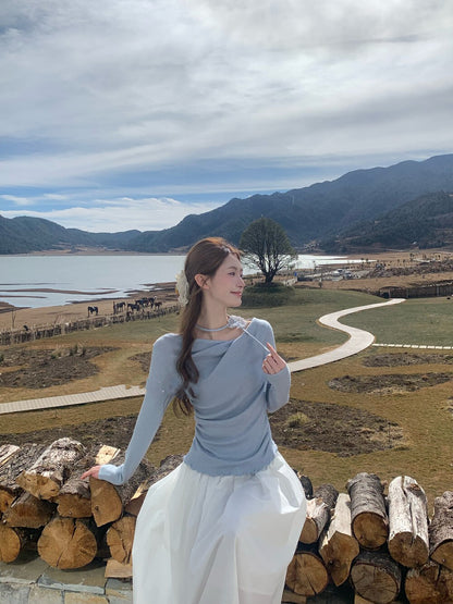 Draped Collar Waist-Cinching Slimming Knit Top