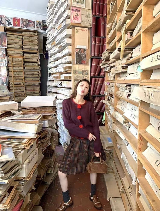 かぎ針編みの花柄カーディガンセーター