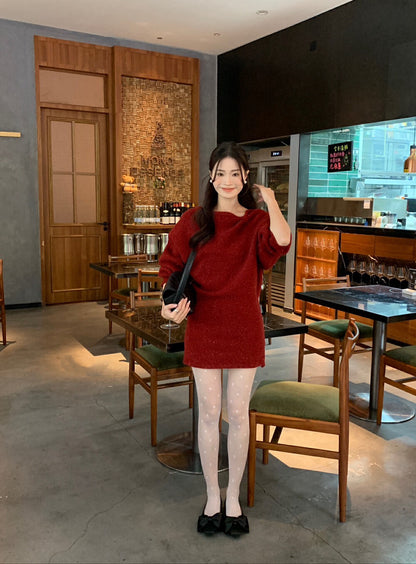 French Asymmetrical Neckline Bodycon Dress