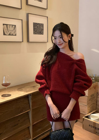 French Asymmetrical Neckline Bodycon Dress