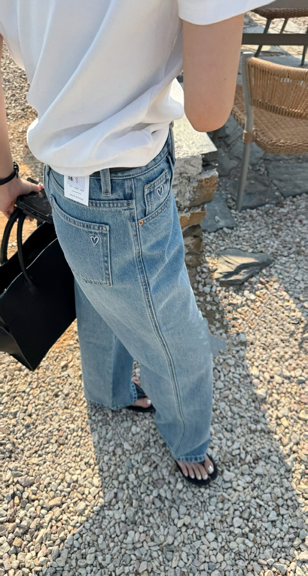 Heart Embroidered Wide-Leg Jeans