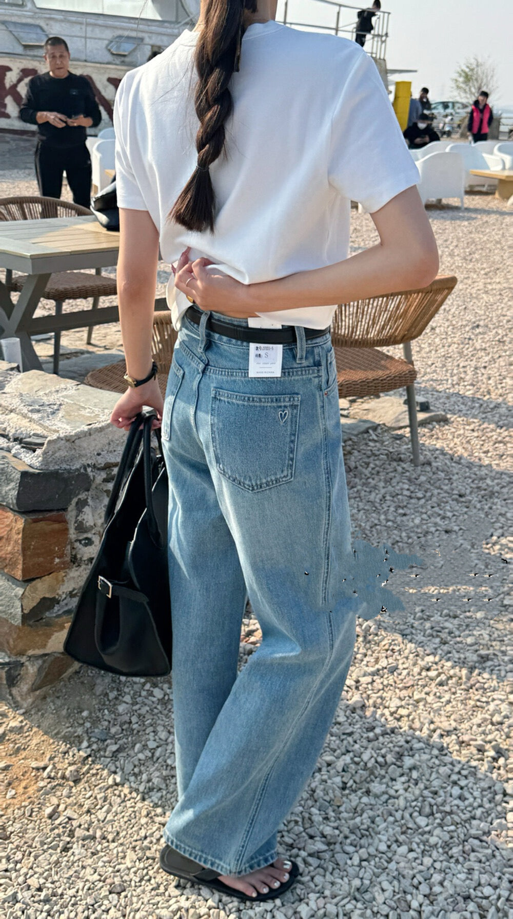 Heart Embroidered Wide-Leg Jeans