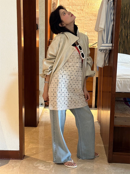 レース編みのベスト付きワンピース