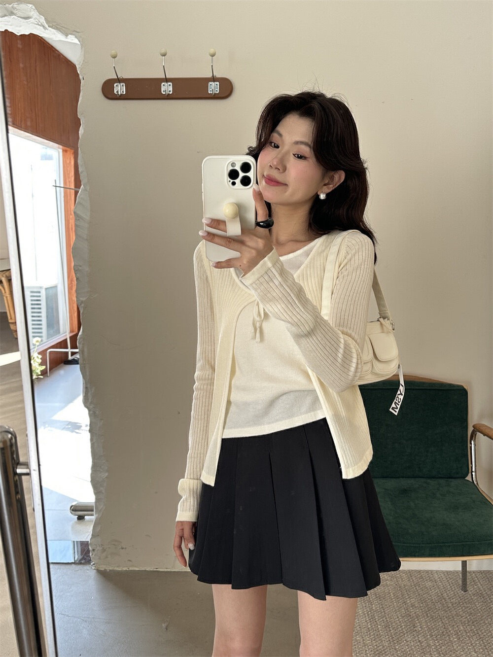 Gentle Lace-Up Faux Two-Piece Knit Top