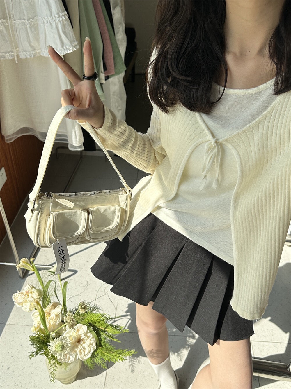 Gentle Lace-Up Faux Two-Piece Knit Top