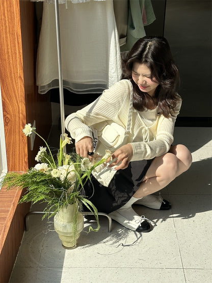 Gentle Lace-Up Faux Two-Piece Knit Top