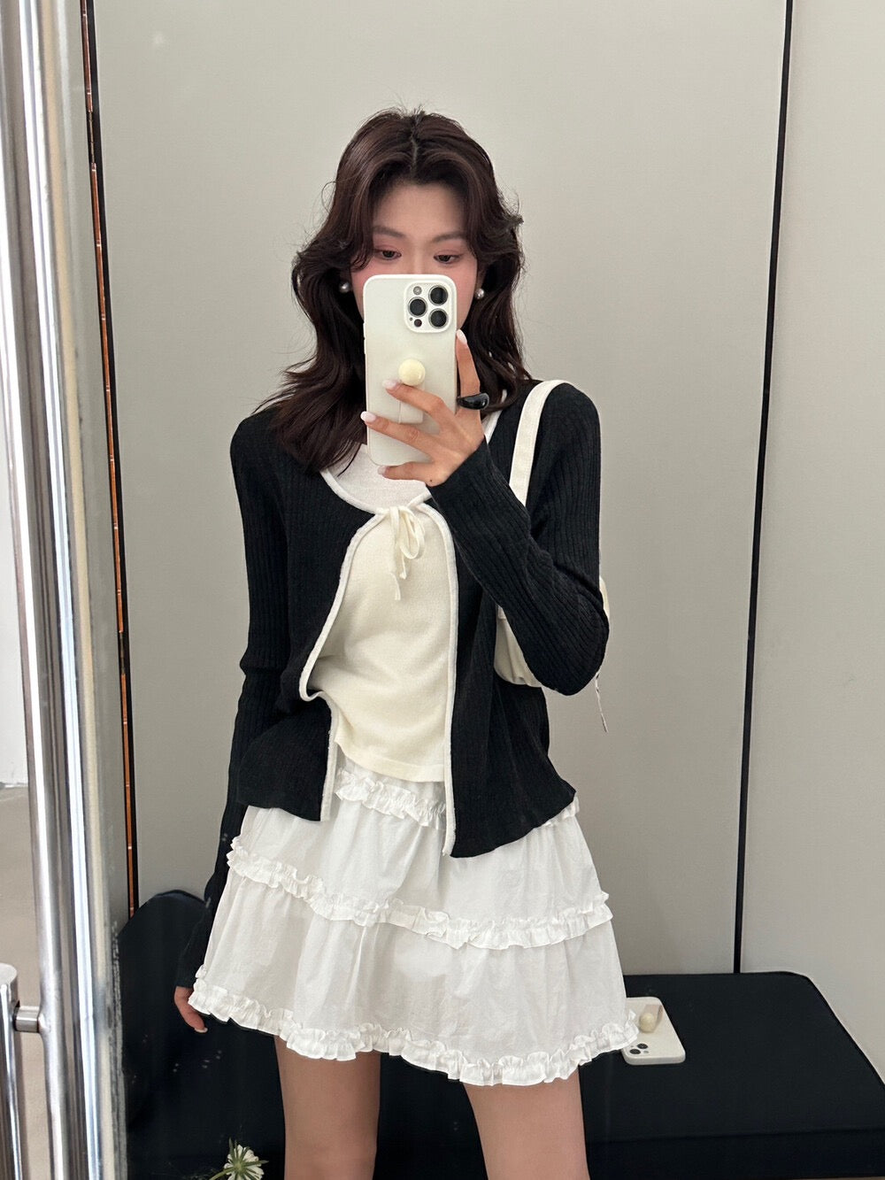 Gentle Lace-Up Faux Two-Piece Knit Top