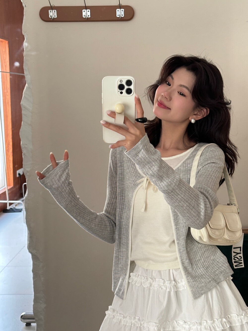 Gentle Lace-Up Faux Two-Piece Knit Top