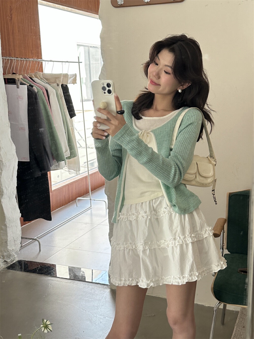 Gentle Lace-Up Faux Two-Piece Knit Top