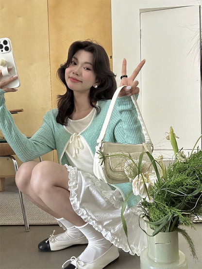 Gentle Lace-Up Faux Two-Piece Knit Top