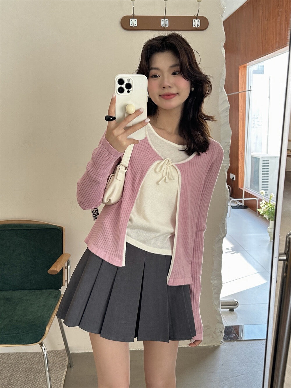 Gentle Lace-Up Faux Two-Piece Knit Top