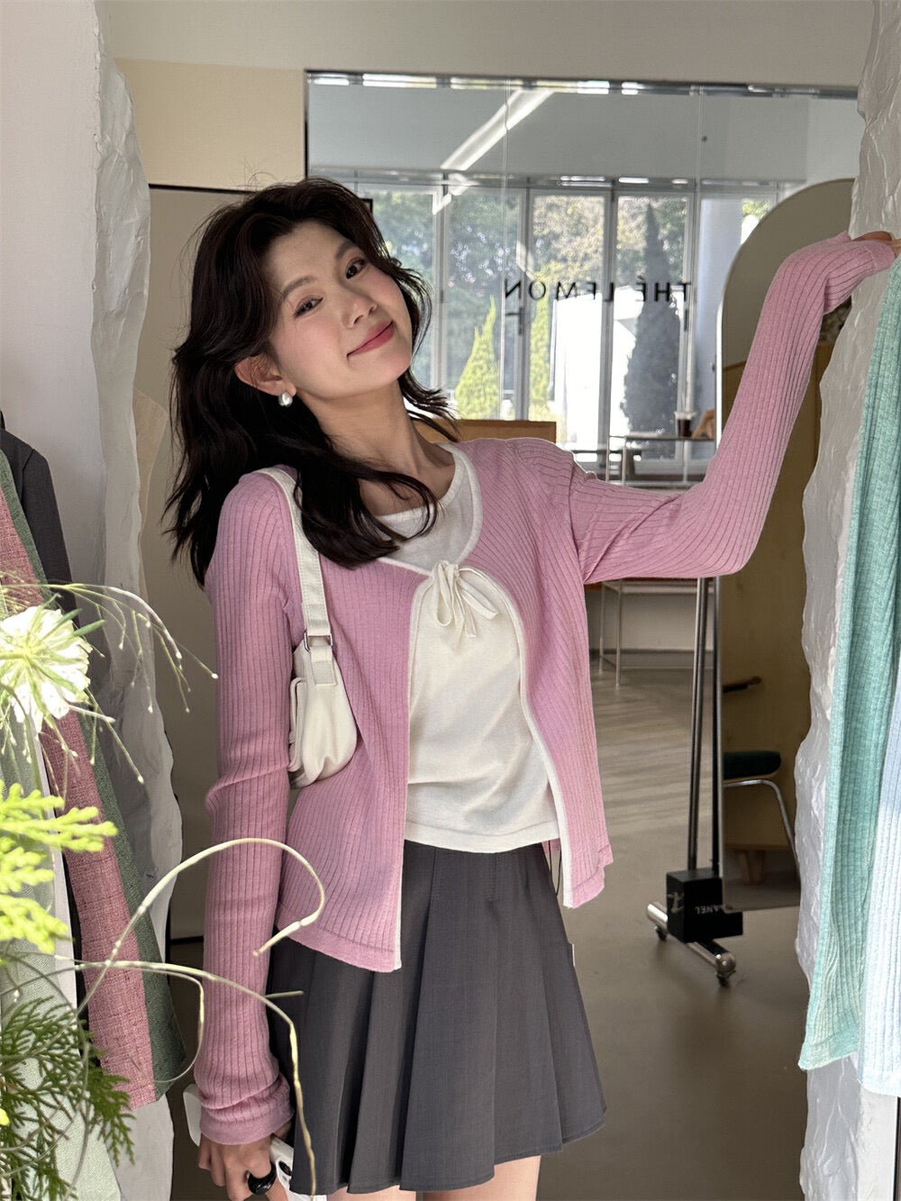 Gentle Lace-Up Faux Two-Piece Knit Top