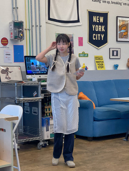 V領毛茸茸條紋馬甲