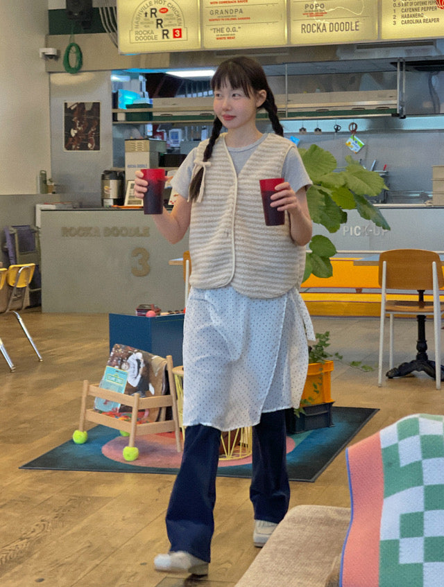 V領毛茸茸條紋馬甲