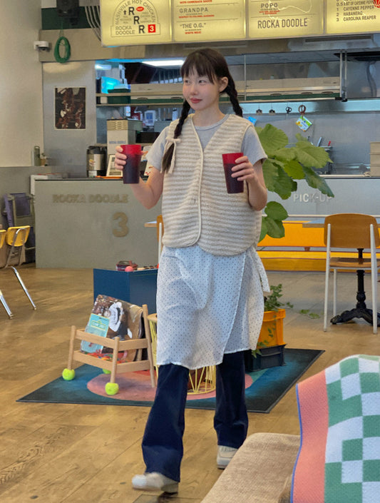 V領毛茸茸條紋馬甲