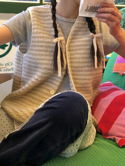 V領毛茸茸條紋馬甲