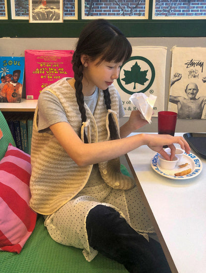 V領毛茸茸條紋馬甲