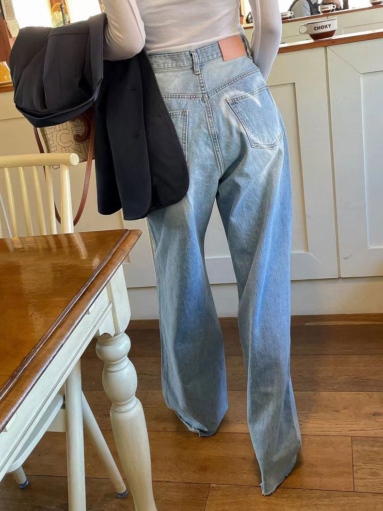 High-Waisted Slimming Heart Print Wide-Leg Jeans