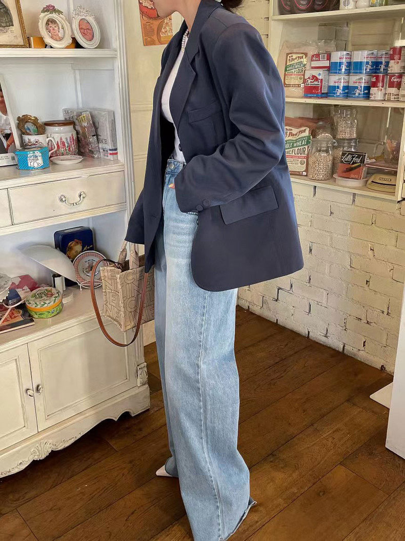 High-Waisted Slimming Heart Print Wide-Leg Jeans