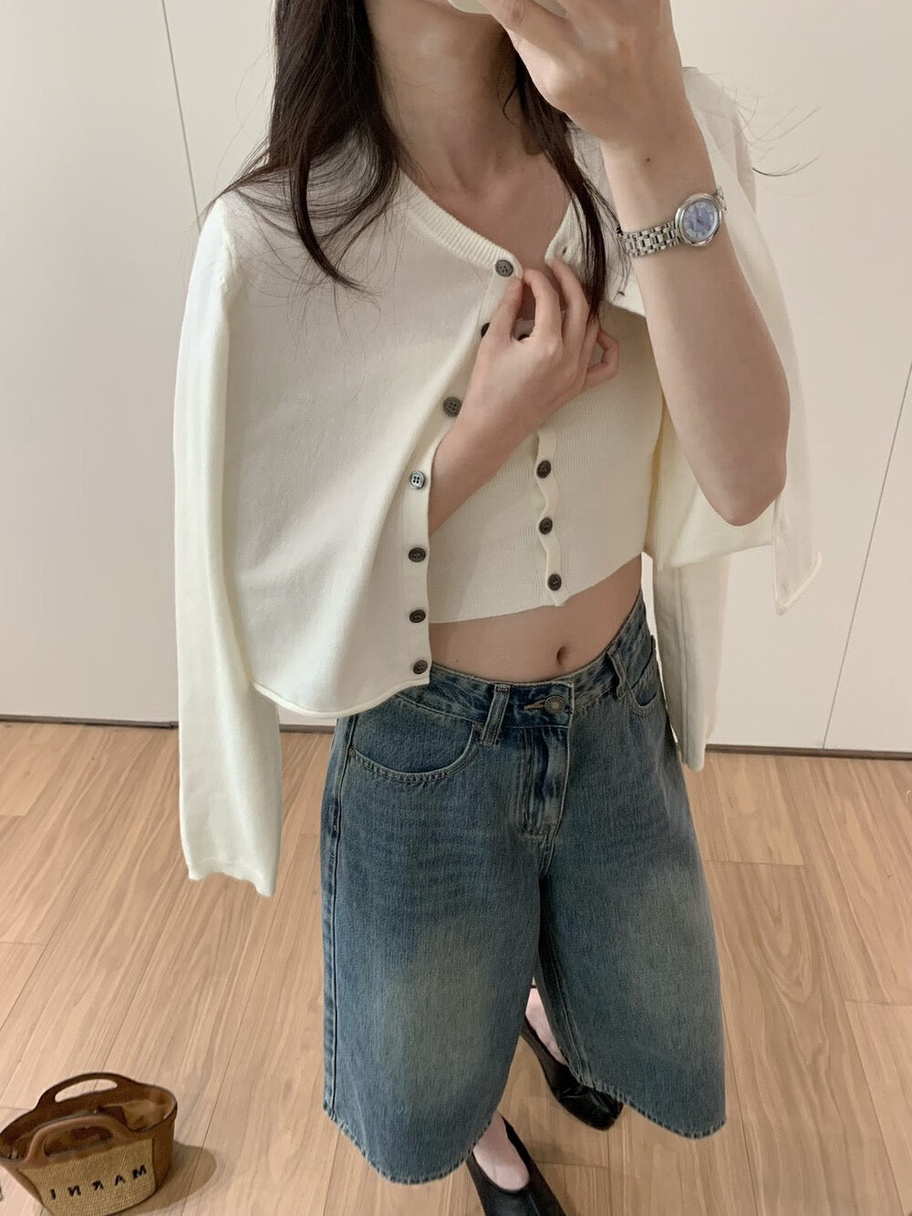 ニットカーディガン+チューブトップショートタンクトップセット