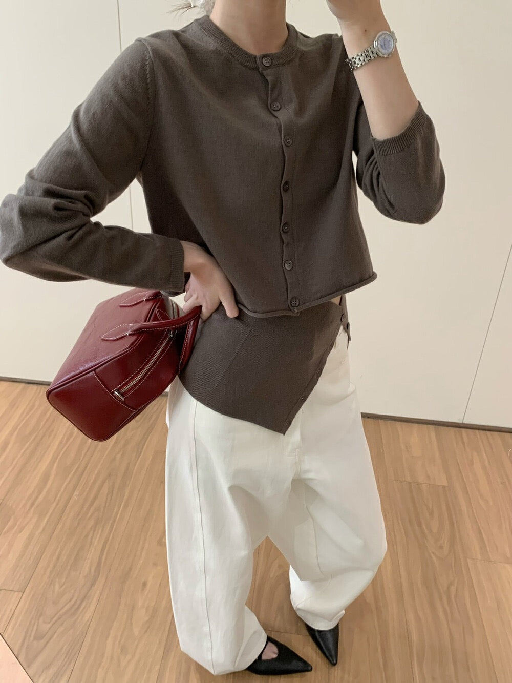 ニットカーディガン+チューブトップショートタンクトップセット