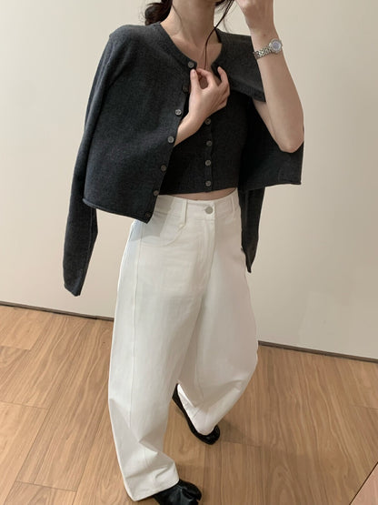 ニットカーディガン+チューブトップショートタンクトップセット