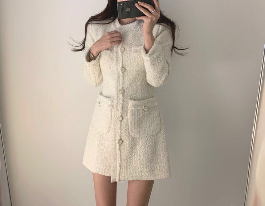 French-style fringed tweed dress