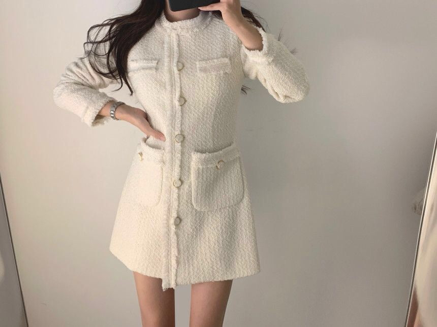 French-style fringed tweed dress