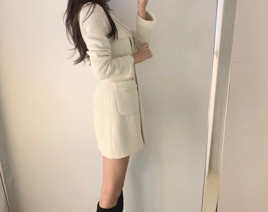 French-style fringed tweed dress