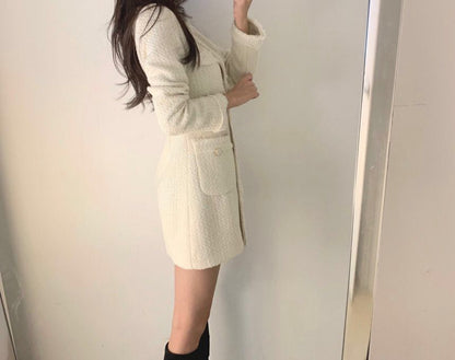 French-style fringed tweed dress