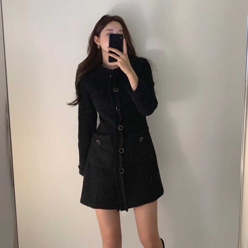 French-style fringed tweed dress