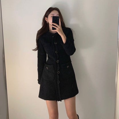 French-style fringed tweed dress