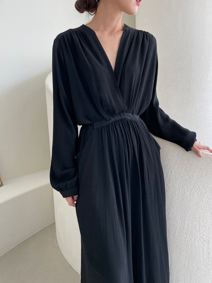 V-neck Wrap Ruched Waist Dress