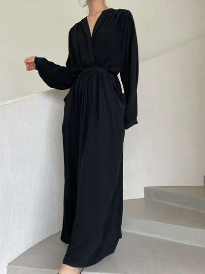 V-neck Wrap Ruched Waist Dress