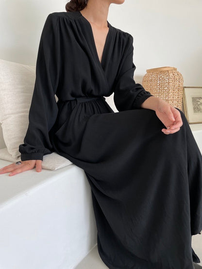 V-neck Wrap Ruched Waist Dress