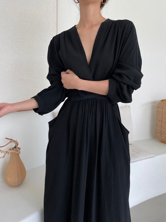 V-neck Wrap Ruched Waist Dress