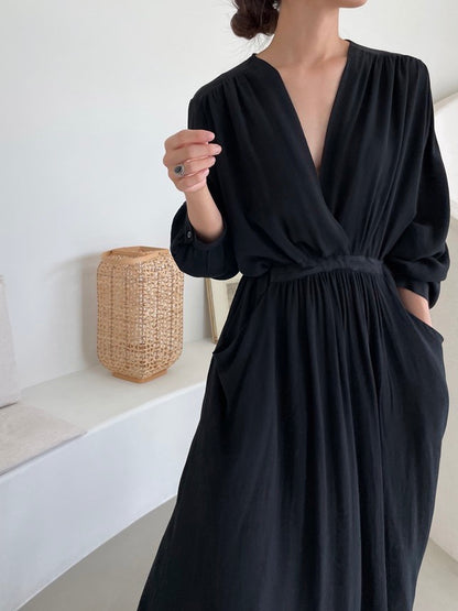V-neck Wrap Ruched Waist Dress