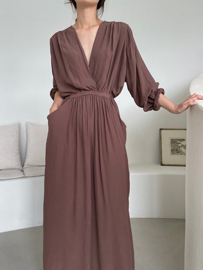 V-neck Wrap Ruched Waist Dress