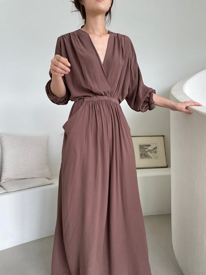 V-neck Wrap Ruched Waist Dress