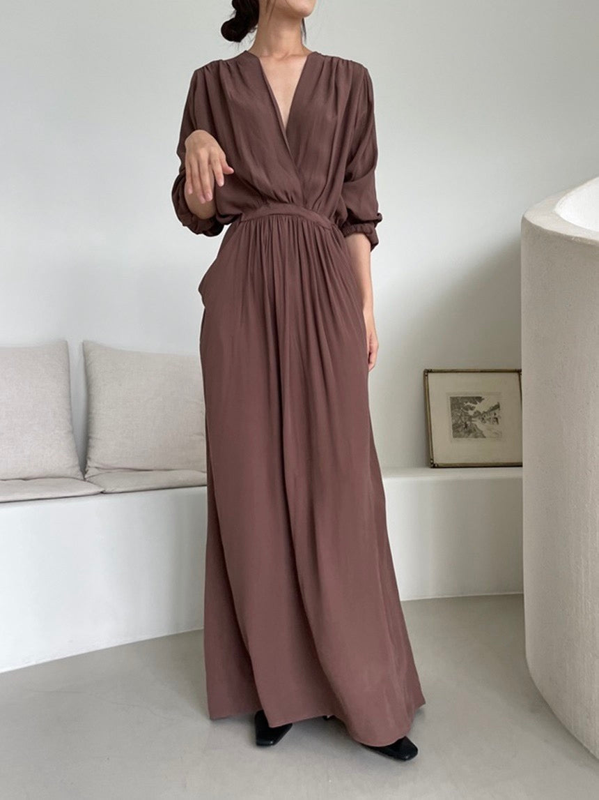 V-neck Wrap Ruched Waist Dress