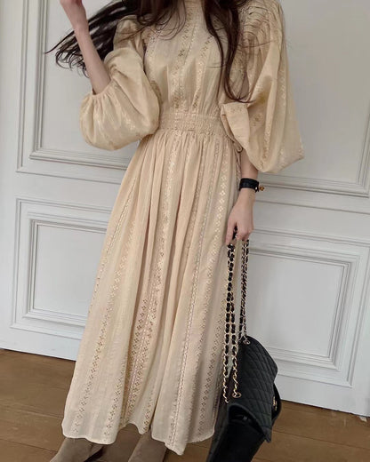 Lace Crochet Ruffle High Neck Dress